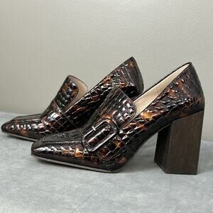Louise et Cie Size 11 Brown Tortoise Ovidio Croc Embossed Leather Loafer Heels